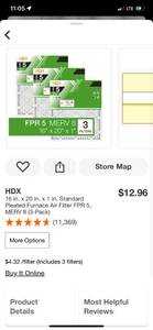 lot 44 image: HDX 16 in. x 20 in. x 1 in. Standard Pleated Furnace Air Filter FPR 5, MERV 8 (3-Pack) ($12.96 Retail Value)