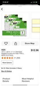 lot 45 image: HDX 16 in. x 20 in. x 1 in. Standard Pleated Furnace Air Filter FPR 5, MERV 8 (3-Pack) ($12.96 Retail Value)