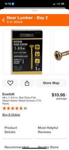 lot 54 image: Everbilt #8 x 1-34 in. Star Drive Flat Head Interior Wood Screws (175-Pack) ($10.98 Retail Value)