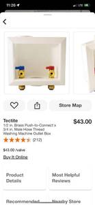 lot 60 image: Tectite 12 in. Brass Push-to-Connect x 34 in. Male Hose Thread Washing Machine Outlet Box ($43 Retail Value)