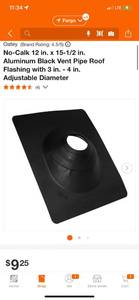 lot 62 image: Oatey No-Calk 12 in. x 15-12 in. Aluminum Black Vent Pipe Roof Flashing with 3 in. - 4 in. Adjustable Diameter ($9.25 Retail Value)