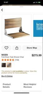lot 70 image: MOEN Fold Down Teak Shower Chair ($275.99 Retail Value)