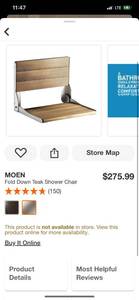 lot 71 image: MOEN Fold Down Teak Shower Chair ($275.99 Retail Value)