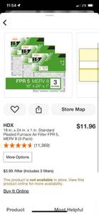 lot 73 image: HDX 18 in. x 24 in. x 1 in. Standard Pleated Furnace Air Filter FPR 5, MERV 8 (3-Pack) ($11.96 Retail Value)