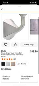 lot 81 image: Delta Pierce Single Towel Hook Bath Hardware Accessory in Brushed Nickel ($19.98 Retail Value)