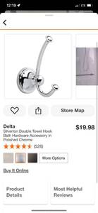 lot 83 image: Delta Silverton Double Towel Hook Bath Hardware Accessory in Polished Chrome ($19.98 Retail Value)