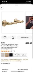 lot 85 image: Delta Delta Chamberlain Wall Mount Pivot Arm Toilet Paper Holder Bath Hardware Accessory in Champagne Bronze ($31.98 Retail Value)
