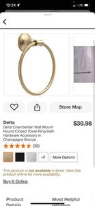 lot 87 image: Delta Chamberlain Wall Mount Round Closed Towel Ring Bath Hardware Accessory in Champagne Bronzek ($30.98 Retail Value)