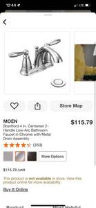 lot 96 image: MOEN Brantford 4 in. Centerset 2-Handle Low-Arc Bathroom Faucet in Chrome with Metal Drain Assembly ($115.79 Retail Value)