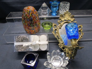 lot 267 image: Millefiori Style Shade, Candle Holders