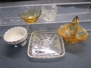 lot 125 image: Imperial Glass Basket, Tray, Bowl, Sugar
