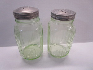 lot 79 image: Antique Green Glass Shakers
