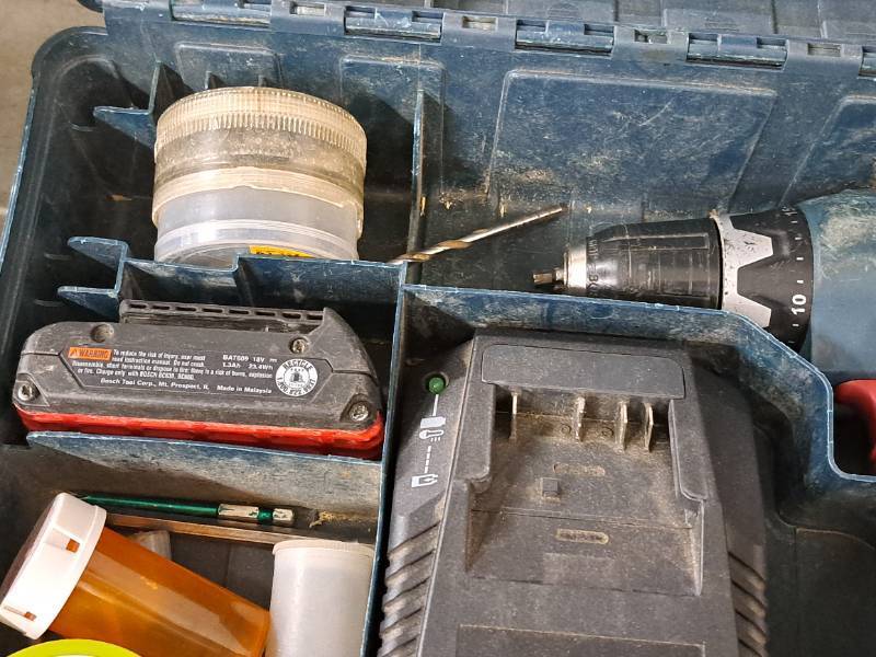 lot 127 image: Bosch Cordless Drill with Extra Bits, (2) Batteries, Charger, Case