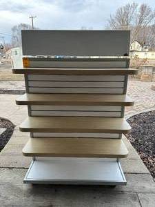 56 x 48 x 14 8 Shelves, Slat Wall, on Wheels Shelf
