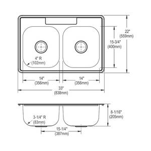 lot 125 image: ELKAY 33 Kitchen Sink, Dayton, Rectangular, 4 Faucet Holes, Top Mount, Stainless Steel