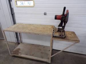 lot 6 image: Chop Saw with Chop Saw Table with Wheels