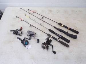lot 55 image: 4 Ice fishing Rods and Reels
