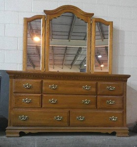 lot 2 image: 64 x 18 x 33 Storage Dresser Buffet w Removable Vanity Mirror-8 Drawers