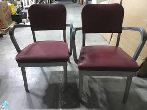lot 7 image: Set of 2 Steel Frame Office Chairs-1 Fabric 1 Vinyl Cushion
