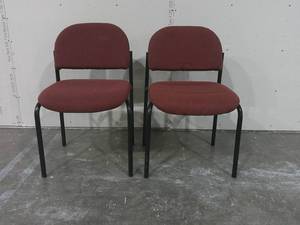 lot 29 image: Set of 2 Soft Cushion Red Fabric Upholstered Office Chairs