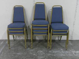 lot 31 image: Lot of 10 Church Style Metal Frame Blue Upholstery Chairs-Superb Condition