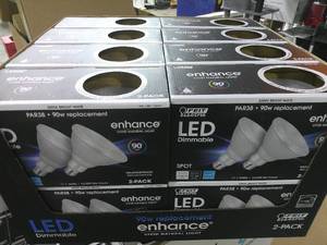 lot 64 image: Lot of 16 (2 Packs) Feit Electric Par38 Spot Flood 90w LED Indoor Outdoor Bright White Dimmable