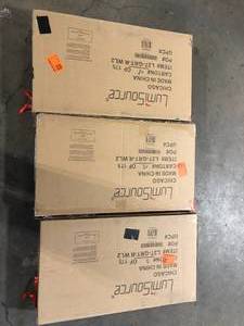 lot 15 image: Lot of 3 Trilogy 30 in. Walnut and Green Fabric Bar Stool (Set of 2) by Lumisource  Customer Returns See Pictures