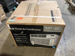 lot 48 image: LG 18,000 BTU 230208V Window Air Conditioner LW1816ER with Remote in White  Customer Returns See Pictures