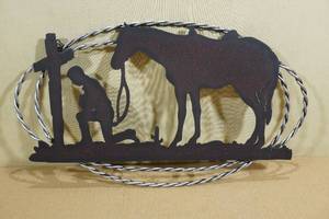 lot 172B image: Cowboy Praying Wire Wall Art