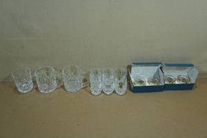 lot 192 image: Assorted Waterford Crystal Glassware -Shot Glasses, Mugs, Napkin Rings