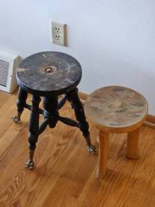 lot 21 image: Antique Victorian Clawed Stool & Low Tribal Stool