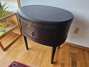 lot 81 image: Macys Chocolate Contemporary Nightstand with Writing Pull-Out