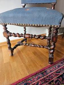 lot 23 image: Antique Barley Frame Needlepoint Accent Chair