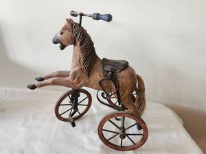 lot 40 image: Antique Carved Tricycle Horse Toy