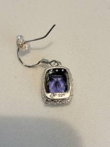 lot 5 image: Sapphire Blue Gemstone Sterling Earrings with Crystal Halo