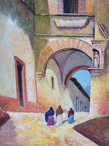 lot 19 image: Stunning Original Fine Art Painting - Fidel Figueroa - Street Scene in Taxco