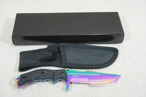 lot 17 image: ElitEdge Stainless Steel Iridescent Finish Hunting Knife