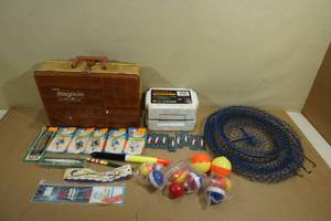 lot 54 image: Assorted Fishing Gear - Catch Net, Lures, Magnum Box