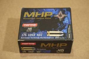 lot 120 image: 20 Norma MHP .45 Auto 175 Gr HP Defense Ammo