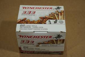 lot 139 image: 333 Winchester .22 LR 36 Gr Plated HP Ammo