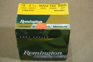 lot 147 image: 25 Remington Premier Nitro Steel 10 Gauge 3-12 Magnum BBB Shot Shotshells