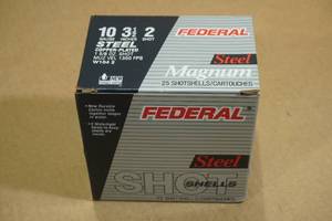 lot 148 image: 25 Federal 10 Gauge 3-12 Magnum Steel 2 Shot Shotshells