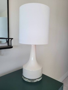 Cream and Orange Table Lamp. Lucite Base.