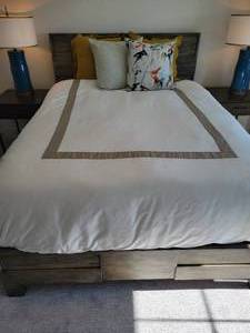 A Complete Queen Side Bed Set with all Bedding.
