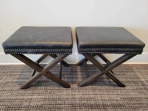 A pair of Leather Nail Head Stools.