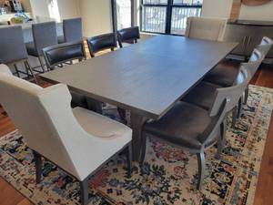 Dining Table with 8 Chairs (6 Leather)  and 2 leaves. Was $15,000 new.