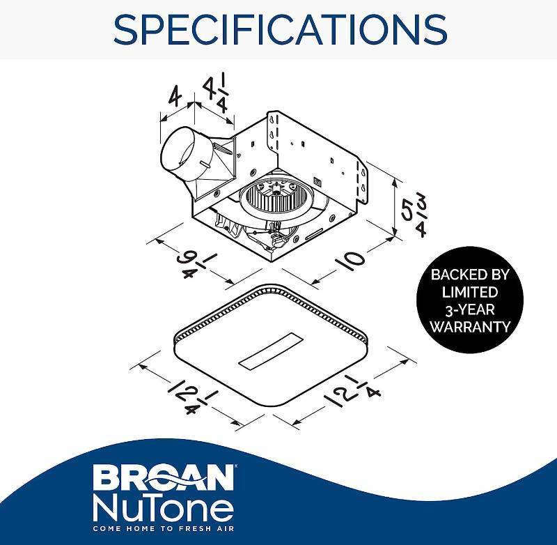 lot 329 image: Broan-NuTone AE110LK Ventilation Fan with LED CleanCover and Roomside Installation, ENERGY STAR Certified, 110 CFM, 1.0 Sones, White