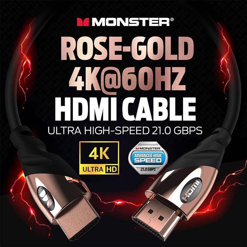 lot 876 image: Monster 12Ft HDMI Electronic Cable 4K Ultra Hd with Ethernet Cord 60120 Hz Refresh Speed 21Gbps 1080p Video Corrosion Resistant Gold Contac