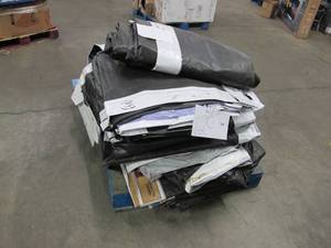 lot 129 image: Pallet of 15 Extra Large Reused Lightweight PE Billboard Tarps