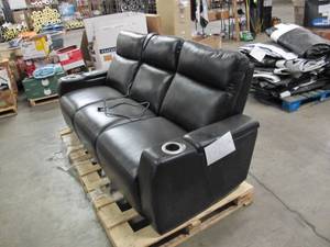 lot 130 image: Black Leather Couch - Powered Reclining Not Working